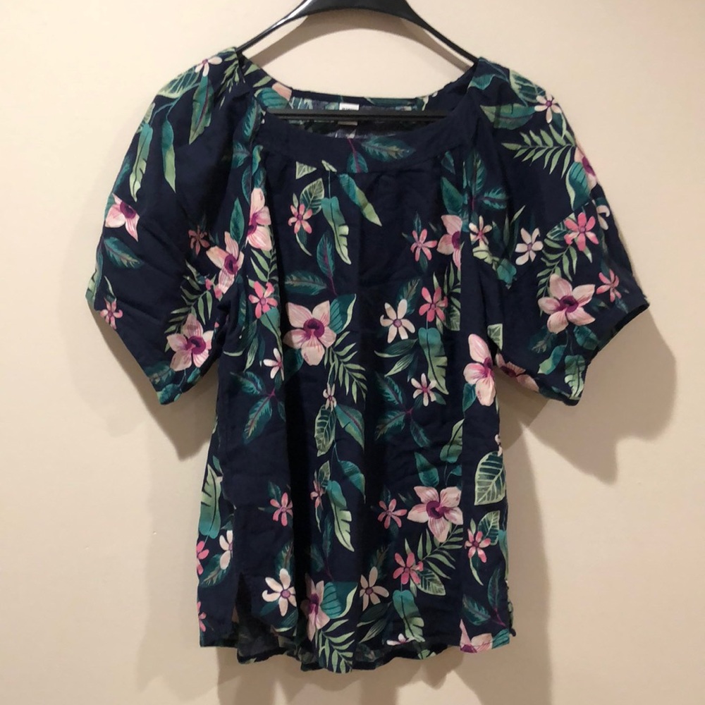 Old Navy Blue Hawaiian Flower Blouse
